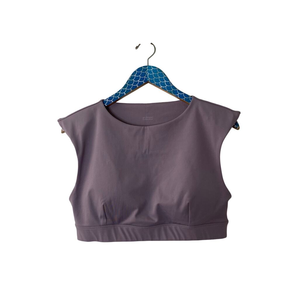 GIRLFRIEND COLLECTIVE Jolene Cropped Bra Cap Sleeve Padded Top Size Large